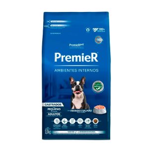 Ração Premier Ambientes Internos Cães Adultos Castrados Porte Pequeno Frango e Salmão 1kg