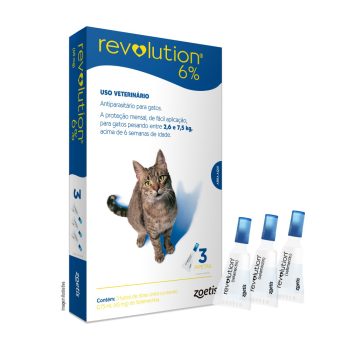 Antipulgas Revolution 6% Para Gatos 2,6 a 7,5kg - 3 Pipetas