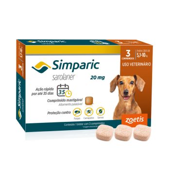 Simparic Antipulgas e Carrapatos Para Cães 5,1 a 10kg - 3 Comprimidos
