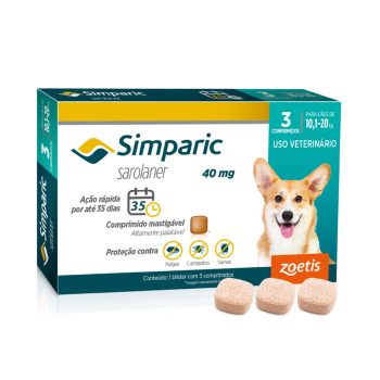 Simparic Antipulgas e Carrapatos Para Cães de 10,1 a 20kg - 3 Comprimidos