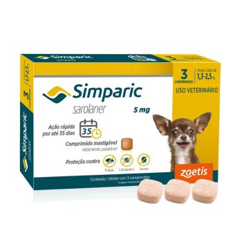 Simparic Antipulgas e Carrapatos Para Cães 1,3 a 2,5kg - 3 Comprimidos
