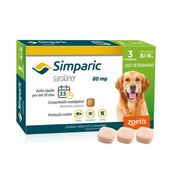 Simparic Antipulgas e Carrapatos Para Cães 20,1 a 40kg - 3 Comprimidos