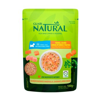 Ração Úmida Guabi Natural Sachê Cães Adultos Frango, Salmão, Cereais e Vegetais 100g