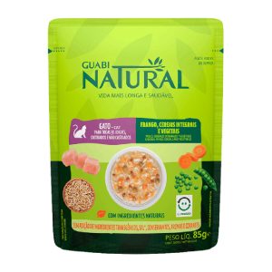 Ração Úmida Guabi Natural Sachê Gatos Adultos Frango, Cereais e Vegetais 85g