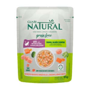 Ração Úmida Guabi Natural Grain Free Sachê Gatos Castrados Salmão, Frango e Vegetais 85g