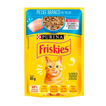 Ração Úmida Friskies Sachê Para Gatos Adultos Peixe Branco ao Molho 85g