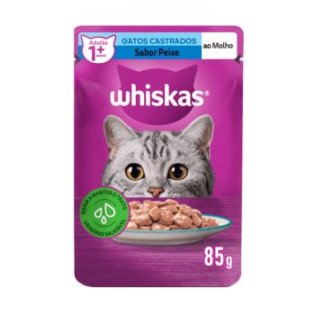 Ração Úmida Whiskas Sachê Gatos Adultos Castrados Peixe 85g