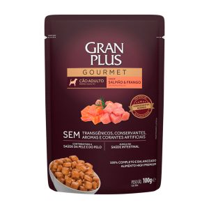 Ração Úmida Gran Plus Gourmet Sachê Cães Adultos Salmão e Frango 100g