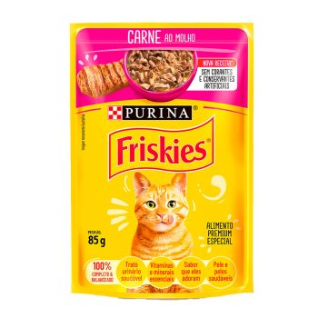 Ração Úmida Friskies Sachê Para Gatos Adultos Carne ao Molho 85g