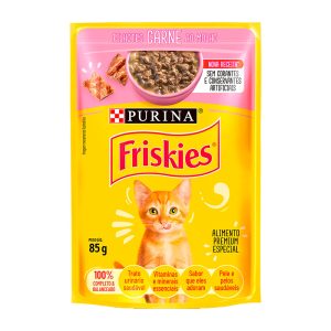 Ração Úmida Friskies Sachê Para Gatos Filhotes Carne Ao Molho 85g