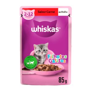 Ração Úmida Whiskas Sachê Gatos Filhotes Carne Ao Molho 85g