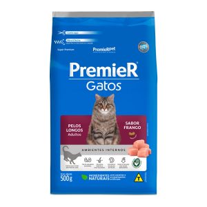 Ração Premier Ambientes Internos Gatos Adultos Pelos Longos Frango 500g