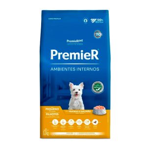 Ração Premier Ambientes Internos Cães Filhotes Porte Pequeno Frango e Salmão 12kg