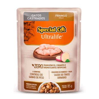 Ração Úmida Special Cat Ultralife Sachê Para Gatos Castrados Frango 85g