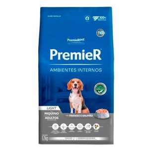 Ração Premier Ambientes Internos Light Cães Adultos Porte Pequeno Frango e Salmão 12kg