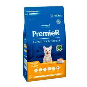 Ração Premier Ambientes Internos Cães Filhotes Raças Pequenas Sabor Frango e Salmão 2,5kg