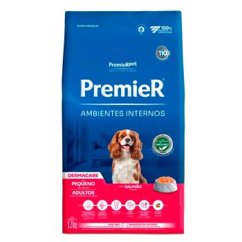 Ração Premier Ambientes Internos Dermacare Cães Adultos Porte Pequeno Salmão 12kg