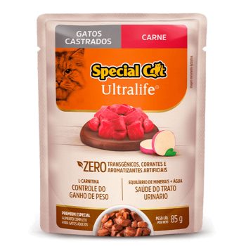 Ração Úmida Special Cat Ultralife Sachê Para Gatos Castrados Carne 85g