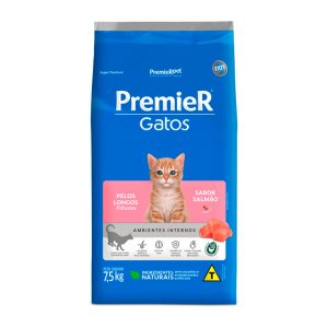 Ração Premier Ambientes Internos Gatos Filhotes Pelos Longos Salmão 7,5kg