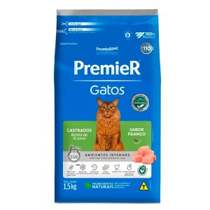 Ração Premier Ambientes Internos Para Gatos Adultos Castrados +12 Frango 1,5kg