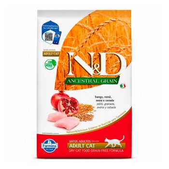 Ração Farmina N&D Ancestral Grain Para Gatos Adultos Sabor Frango e Romã 7,5kg