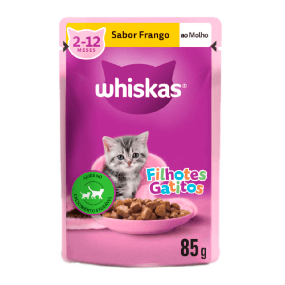 Ração Úmida Whiskas Sachê Gatos Filhotes Frango ao Molho 85g