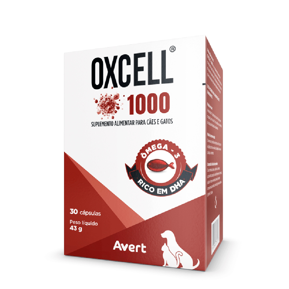 Suplemento Oxcell 1000mg Para Cães e Gatos Avert 30 Cápsulas