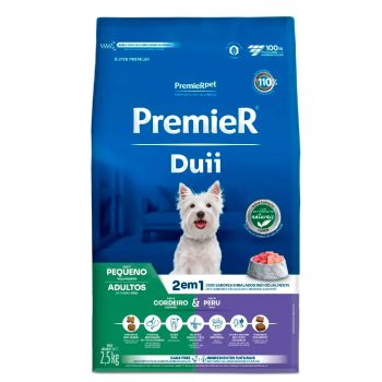 Ração Premier Duii Ambientes Internos Cães Adultos Porte Pequeno Cordeiro e Peru 2,5kg
