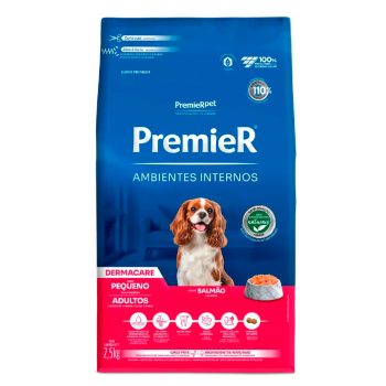 Ração Premier Ambientes Internos Dermacare Cães Adultos Porte Pequeno Salmão 2,5kg