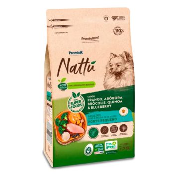 Ração Premier Nattu Cães Adultos Porte Pequeno Abóbora, Brócolis, Quinoa e Blueberry 2,5kg