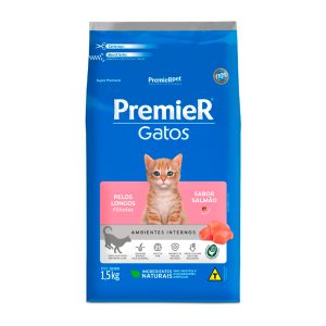 Ração Premier Ambientes Internos Gatos Filhotes Pelos Longos Salmão 1,5kg