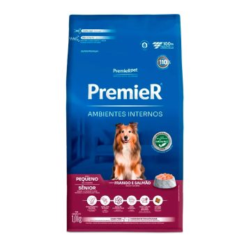 Ração Premier Ambientes Internos Cães Sênior Porte Pequeno Frango e Salmão 1kg