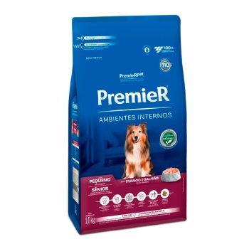 Ração Premier Ambientes Internos Para Cães Sênior Raças Pequenas Sabor Frango e Salmão 1kg
