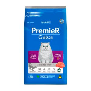 Ração Premier Ambientes Internos Gatos Adultos Pelos Longos Salmão 1,5kg