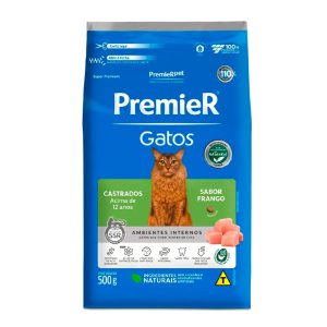 Ração Premier Ambientes Internos Para Gatos Adultos Castrados +12 Frango 500g