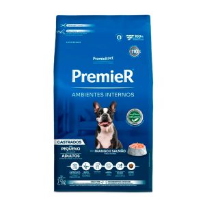 Ração Premier Ambientes Internos Cães Adultos Castrados Porte Pequeno Frango e Salmão 2,5kg
