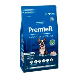 Ração Premier Cães Ambientes Internos Castrados Adultos Sabor Frango e Salmão 2,5kg