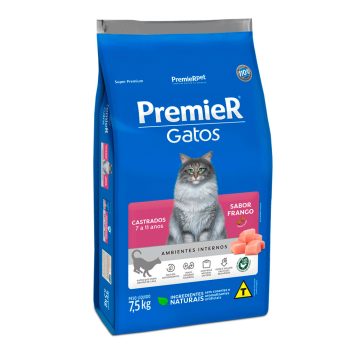 Ração Premier Ambientes Internos Gatos Adultos Castrados 7 A 11 Anos Frango 7,5kg