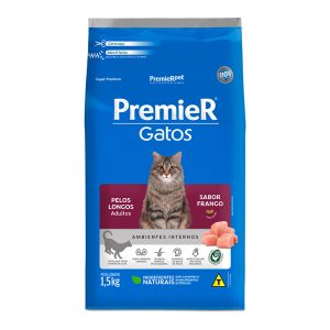 Ração Premier Ambientes Internos Gatos Adultos Pelos Longos Frango 1,5kg