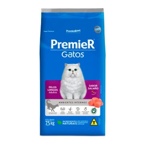 Ração Premier Ambientes Internos Gatos Adultos Pelos Longos Salmão 7,5kg