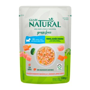 Ração Úmida Guabi Natural Grain Free Sachê Cães Adultos Frango, Salmão e Vegetais 100g