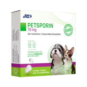 Petsporin 75mg Antibiótico Mundo Animal com 12 Comprimidos