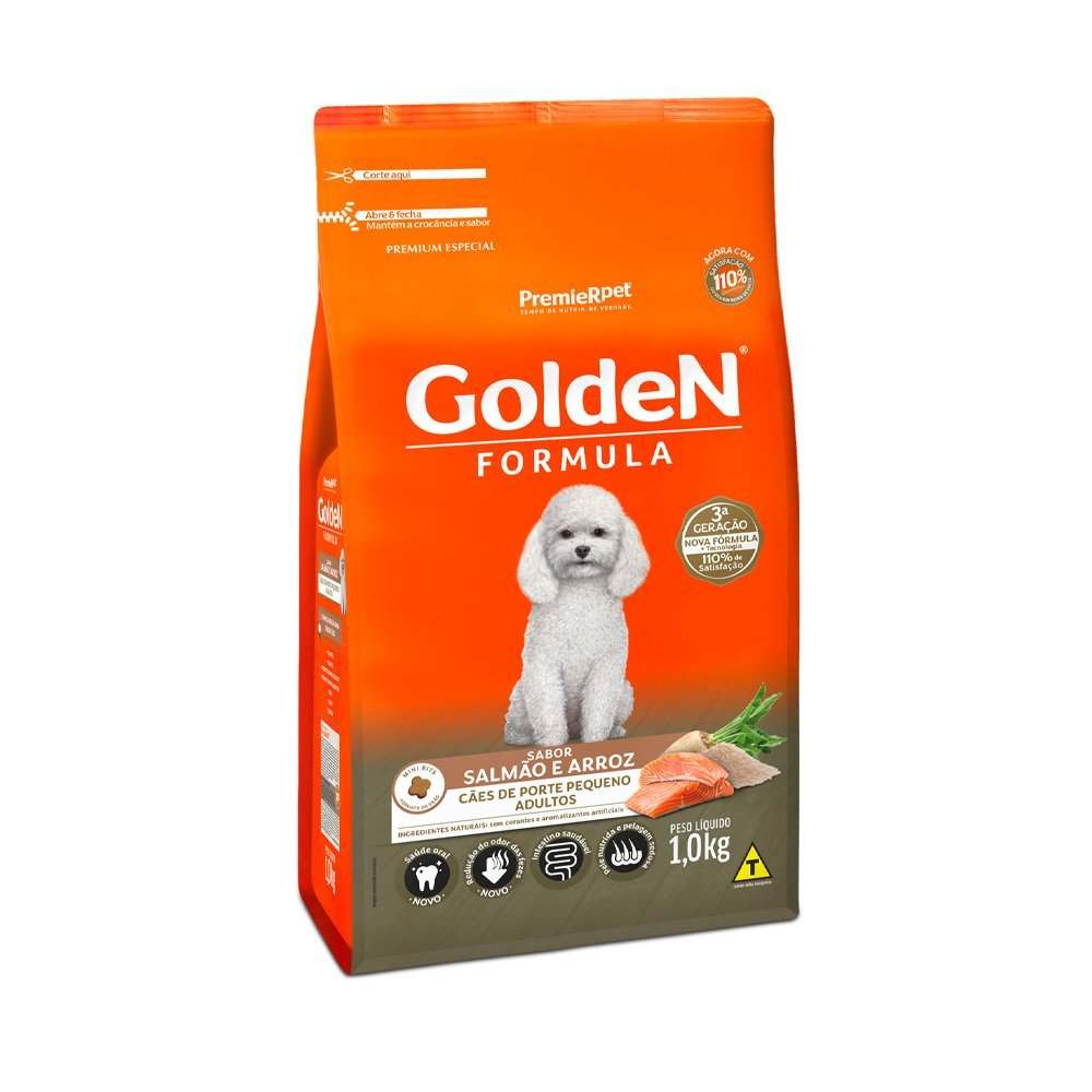 Ração Golden Fórmula Mini Bits Cães Adultos Porte Pequeno Salmão e Arroz - 1kg