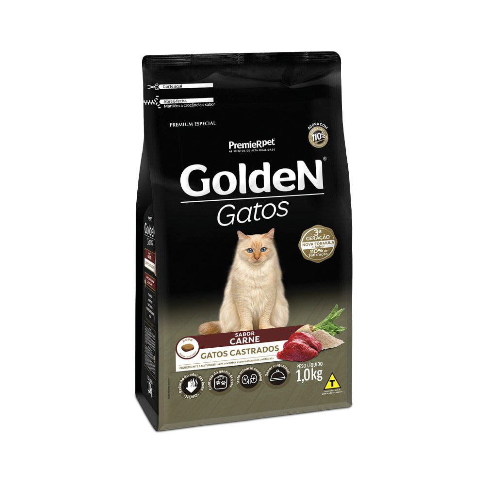 Ração Golden Gatos Adultos Castrados Carne - 1kg
