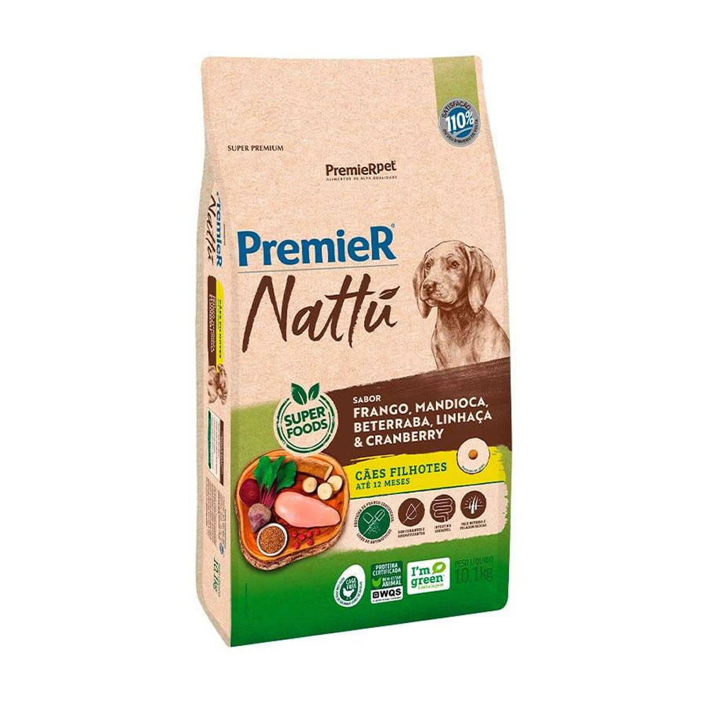 Ração Premier Nattu Para Cães Filhotes Sabor Mandioca - 10,1kg
