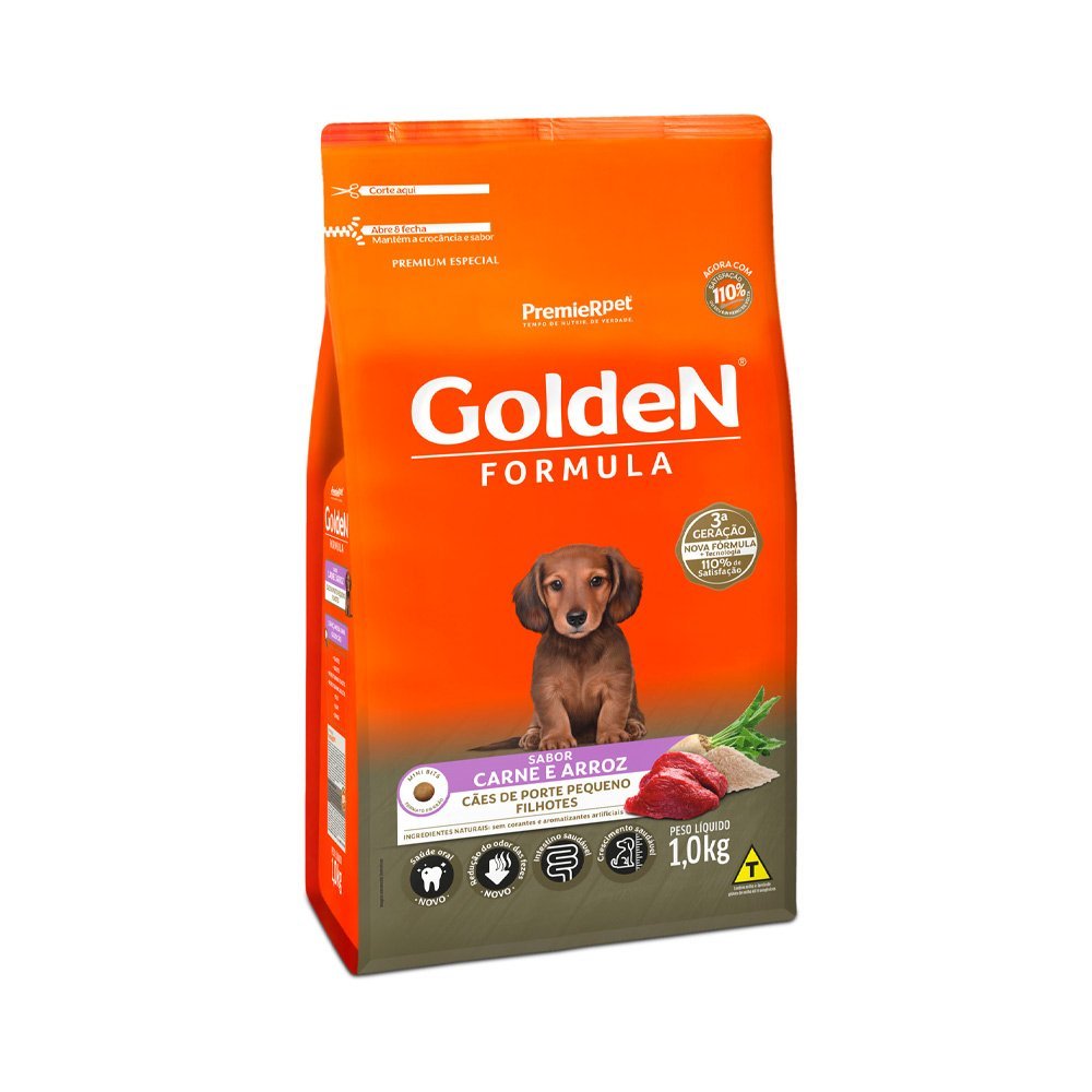 Ração Golden Fórmula Mini Bits Cães Filhotes Porte Pequeno Carne e Arroz - 1kg