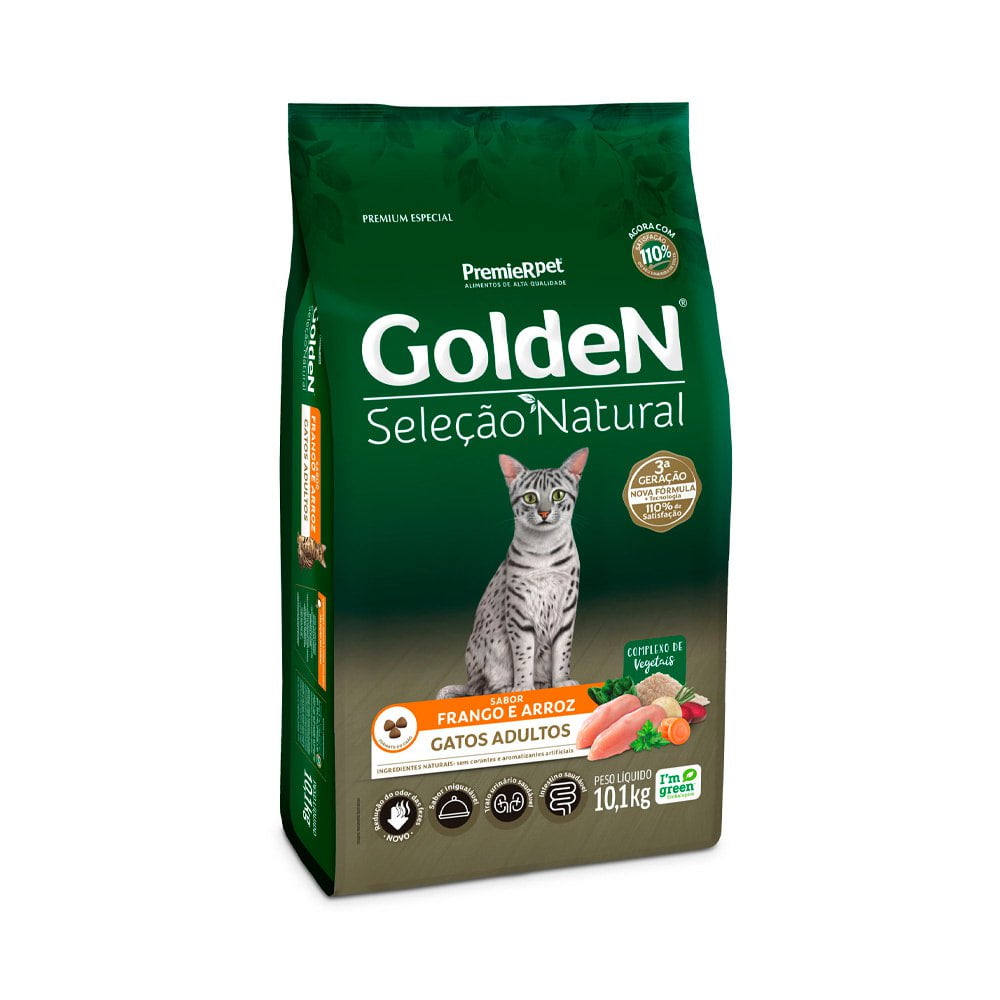 Ração Golden Seleção Natural Gatos Adultos Frango e Arroz - 10,1kg