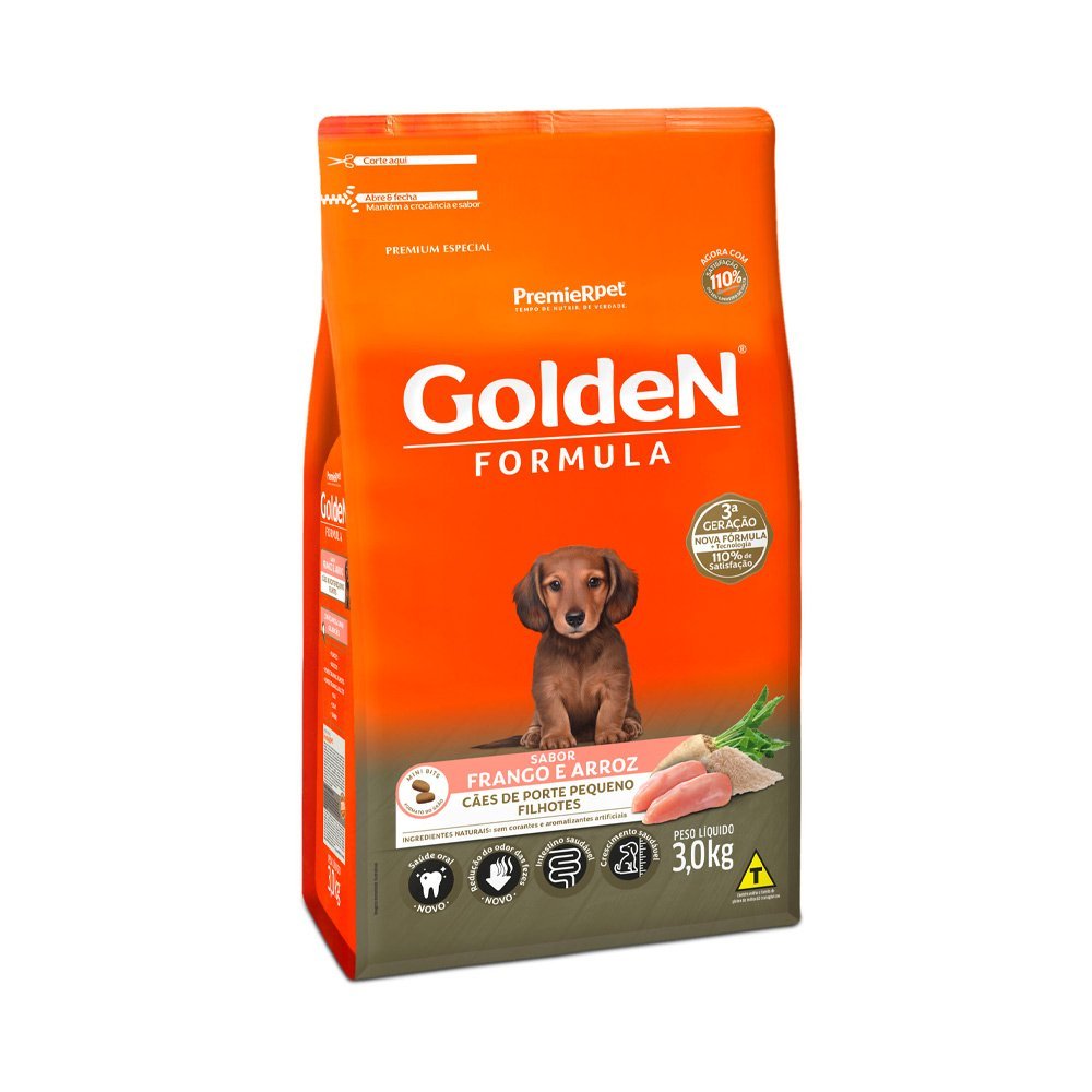 Ração Golden Fórmula Mini Bits Cães Filhotes Porte Pequeno Frango e Arroz - 3kg