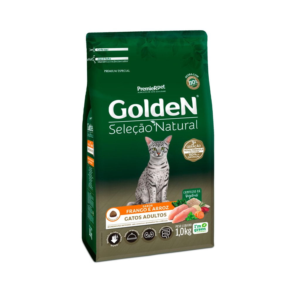 Ração Golden Seleção Natural Gatos Adultos Frango e Arroz - 1kg