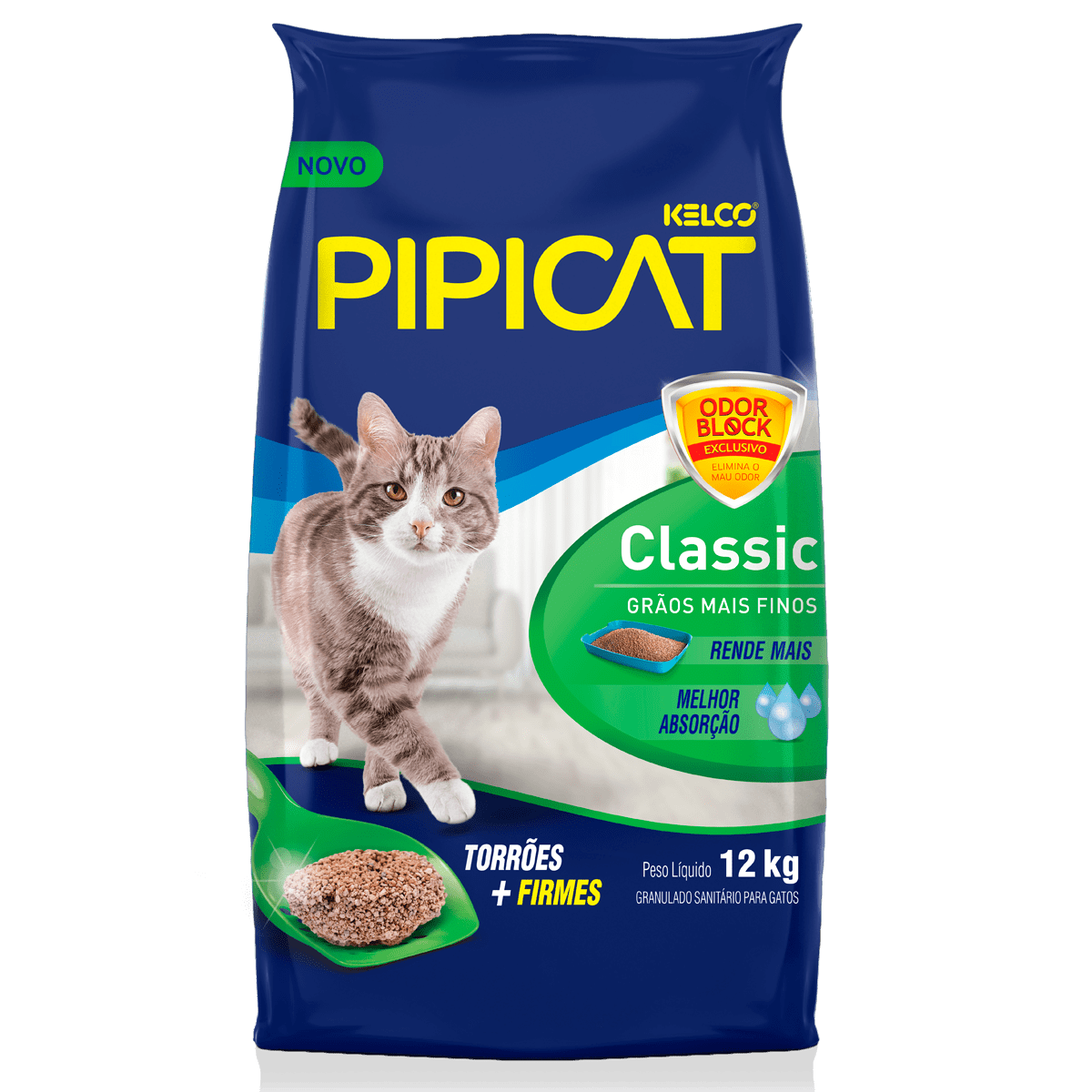 Areia Higiênica Pipicat Classic Para Gatos - 12kg